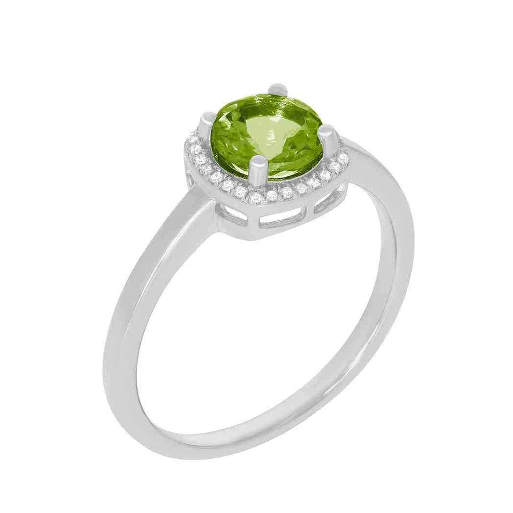 Round Peridot with a Halo Engagement Ring PD31345ALR PERIDOT